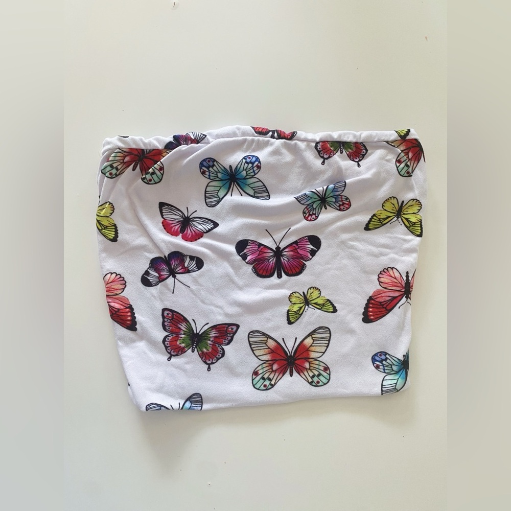BaddieVille 🦋 White Butterfly Print Tube Top Size S - Picture 2 of 2